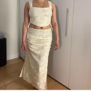Cider Elegant Cream Crop Top and Skirt Two Piece Set